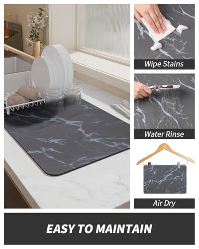 Coffee Mat Hide Stain Rubber Backed Absorbent Dish Drying Mat for Kitchen Counter (SMOKEY BLUE / 16"X24")