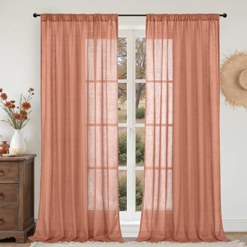 Terracotta Linen Curtains 60 X 84 Inch Length (Terracotta / 60"W x 84"L (Pack of 2))