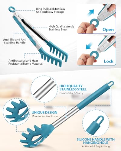 Silicone Spaghetti Spoon and Pasta Tong (Blue)