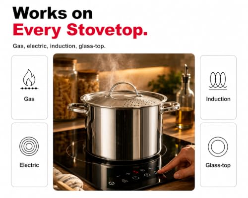 Stainless Steel Pasta Pot with Strainer Lid (Stainless Steel)