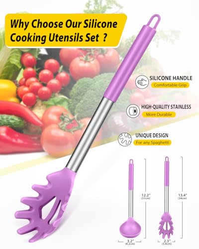 Silicone Soup Ladle and Pasta Spoon Set (Purple)