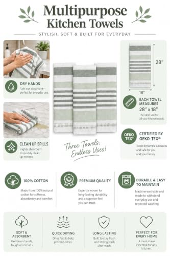 Green White Kitchen Hand Dish Towels (Green Monica Upc)