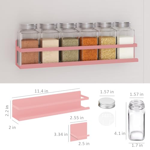 Magnetic Spice Rack with Jars Magnetic Spice Rack for Refrigerator 24 Spice Jars with Label Magnetic Shelves for Fridge 4 Pack Pink (4 Pack 24 Jars / Pink)