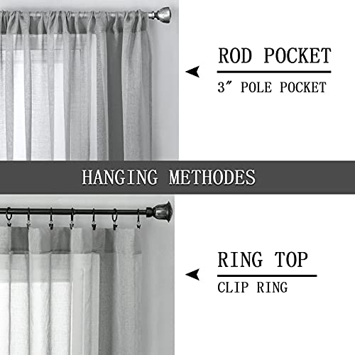Sheer Curtains Linen Textured Bedroom Curtain Sheers Light Filtering Rod Pocket Voile Curtains for Living Room (54"W x 63"L (Pack of 2) / Silver Grey)