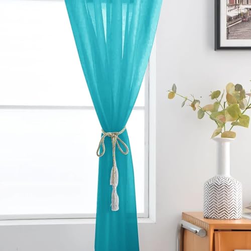 Sheer Voile Window Treatment Rod Pocket Curtain Panels for Kitchen Bedroom Living Room Drapes Sunlight Filtering Privacy Semi Home Decor Assorted (Peacock Blue / 52"W x 108"L (Pack of 2))