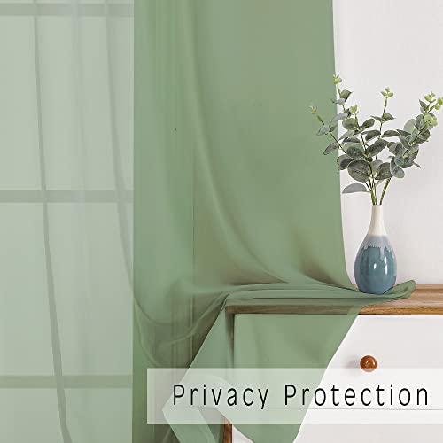 Short Sage Green Sheer Curtains 24 Inches Long 2 Panels for Bathroom Window (Sage Green / 42"W x 24"L (Pack of 2))