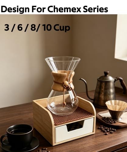 Bamboo Caddy Organizer stand for Chemex Glass Pour Over Coffee Maker (Brown)
