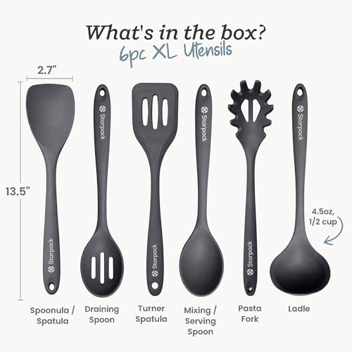 Starpack Like a Boss XL Silicone Cooking Utensils Set (Gray/Black / XL Size Set of 6, 13.5")