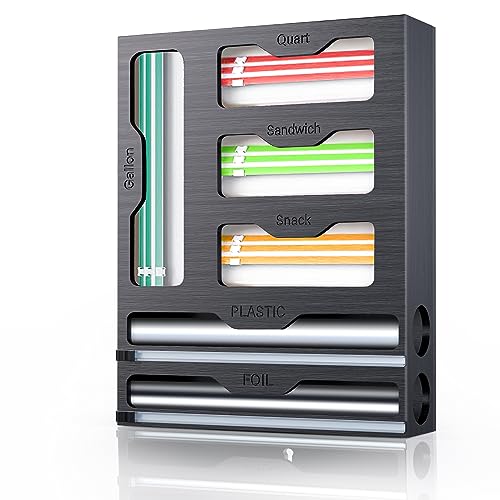 Bag Organizer & Plastic Wrap Dispenser with Cutter (Black)