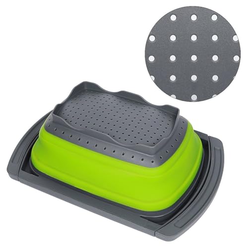 Collapsible Colander Strainer with Extendable Handles (Green)