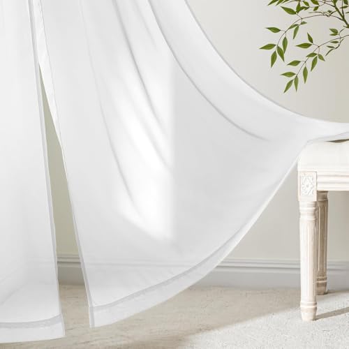 4 Panels White Extra Wide Sheer Curtains 59 x 90 Inches (59"W x 90"L (Pack of 4) / White)