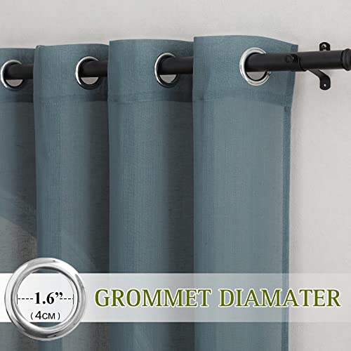 Sheer Linen Curtains 84 inch Long for Bedroom (52"W x 84"L (Pack of 2) / Smoke Blue)