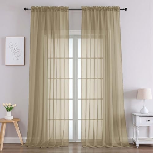 Taupe Sheer Curtains 96 Inches Long 2 Panels (Taupe / 59"W x 96"L (Pack of 2))