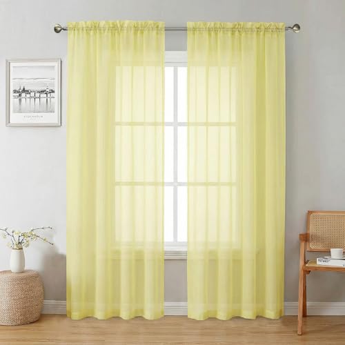 Goose Yellow Sheer Curtains 78 Inches Long 2 Panels (Goose Yellow / 42"W x 78"L (Pack of 2))