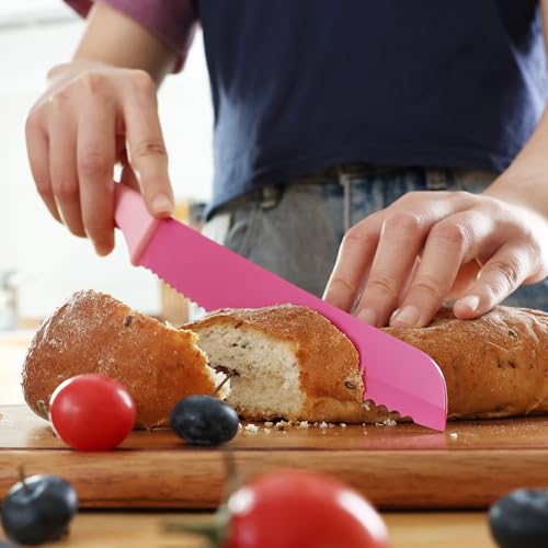 15 Pieces Kitchen Knife Set with Built (Hot Pink)