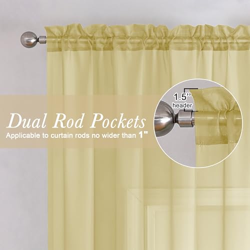Yellow Sheer Curtains 90 Inches Long 2 Panels (Yellow / 42"W x 90"L (Pack of 2))