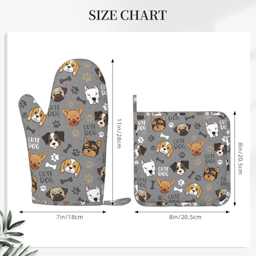 Cute Puppy Dog Oven Mitts and Pot Holders Sets Heat Resistant Non (Black7 / One Size)