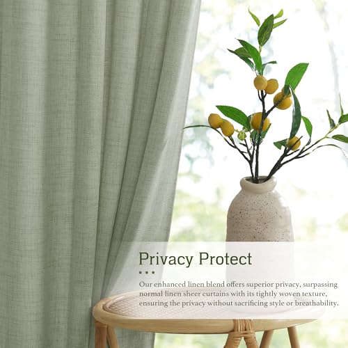 Farmhouse Boho Linen Sheer Curtains 90 inches Long for Living Room (Z - Green / 52"W x 90"L (Pack of 2))