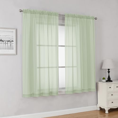Light Green Sheer Curtains 63 Inch Length 2 Panels Set (Light Green / 42"W x 63"L (Pack of 2))