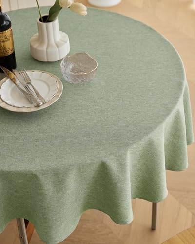 Faux Linen Round Tablecloths 60 inch (Sage Green / 60" (Round))