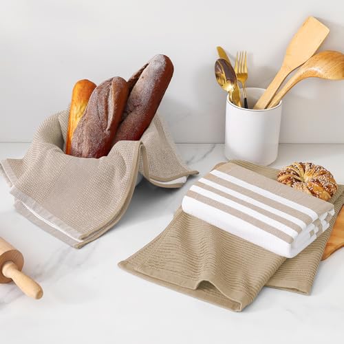 Cotton 380 GSM Premium Kitchen Towels (Khaki / 18" X 28" - 3 Pack)