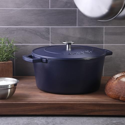 6 Quart Round Enameled Cast Iron Dutch Oven with Lid (Blue / Dutch Oven w/Lid (6-Quart))