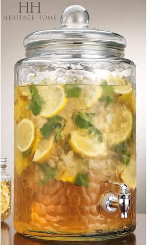 3 Gallon Classic Hammered Glass Ice Cold Beverage Drink Dispenser (Clear-3 Gallon)