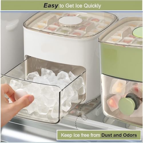 Ice Cube Tray with Lid & Bin Ice Maker for Freezer Ice Trays Ice Container (White)