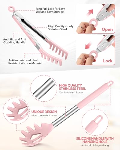 Silicone Spaghetti Spoon and Pasta Tong (Pink)