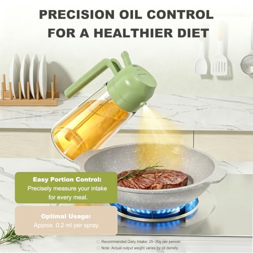 2-in-1 Olive Oil Sprayer for Cooking, Dispenser Bottle (Green) (Green)