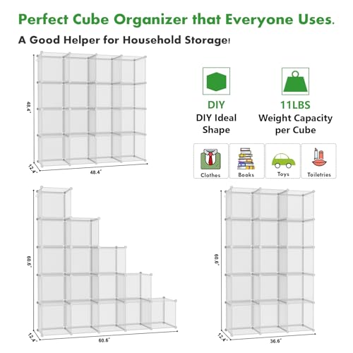 16 Cube Storage Organizer Cube Shelves Units Storage Cubes (Transparent Twill)