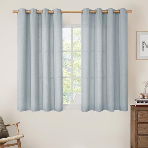 Haze Blue Linen Curtains 54 Inch Length for Bedroom 2 Panels (52"W x 54"L (Pack of 2) / Silver Grommet-haze Blue)