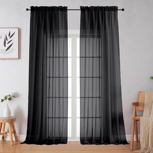 Black Sheer Curtains for Bedroom Living Room 96 Inches Long 2 Panels (Black / 59"W x 96"L (Pack of 2))