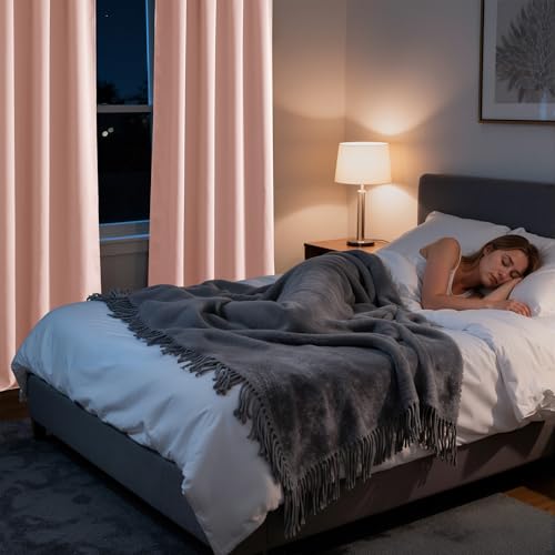 Bedroom Blackout Curtains 63 inches Long (100% Blackout - Peach Pink / 62"W x 72"L (Pack of 2))