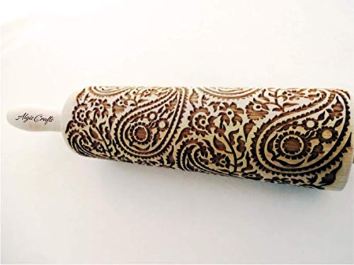 PAISLEY Embossing Rolling Pin with Oriental Pattern. Dough Roller for Embossed Cookies and Pottery by Algis Crafts