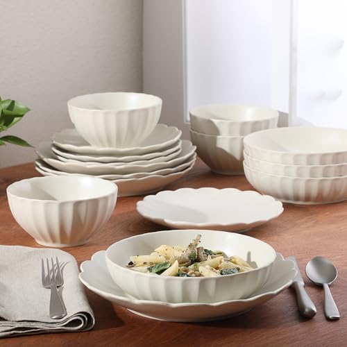 Malibu Shore 16 Piece Scalloped Edge Stoneware Matte Reactive Glaze (Cream White (Malibu Shore) / Service for 4 (16pcs))