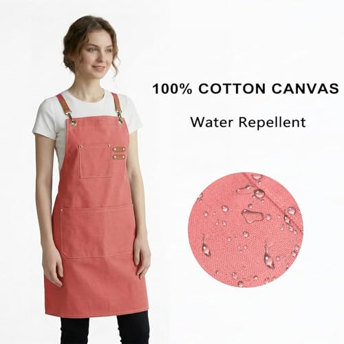 Chef Apron for Women Men with Large Pockets (Pink)
