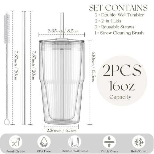 Double Wall Glass Tumbler (Ribbed-2PCS)