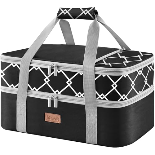 Insulated Double Decker Casserole Carrier (Black / 15.7 x 11.4 x 8.3inch)