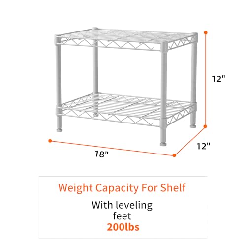 Small Shelves Kitchen Storage Shelf Wire Shelving Metal Adjustable (White / 2 Tier 11.6"Dx17.6"Wx12"H)