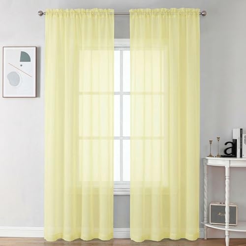 Sheer Curtains 90 inches Long 2 Panels (Light Yellow / 42"W x 90"L (Pack of 2))