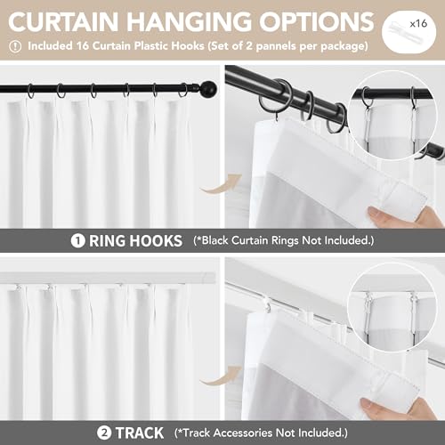 Pinch Pleated 100% Blackout Linen Curtains 102 Inch for Bedroom (Cream White/Linen Total Blackout / 40"W x 102"L (Pack of 2))