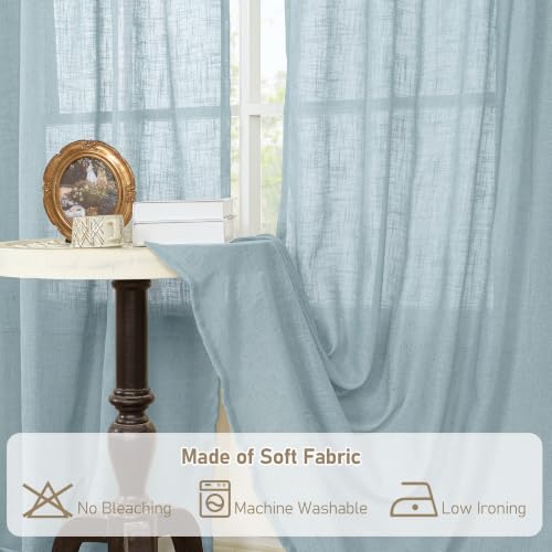 Stone Blue Linen Curtains for Living Room 95 Inch Length 2 Panels (52"W x 95"L (Pack of 2) / Stone Blue)