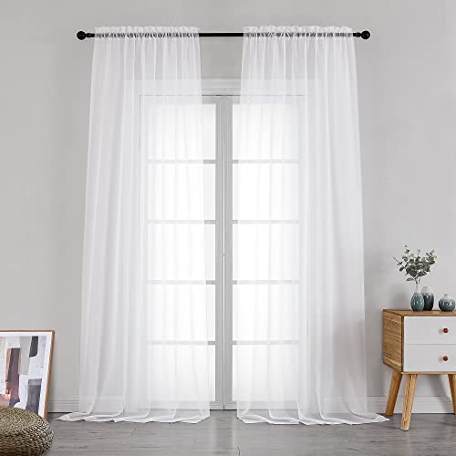 Sheer White Curtains 108 Inches Long (White / 42"W x 108"L (Pack of 2))