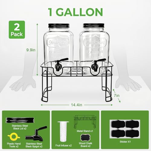 1 Gallon Drink Dispensers for Parties (Black-Stainless Steel Faucet)
