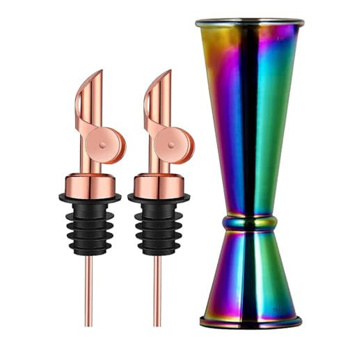 Jigger for Bartending (1 Jigger+ 2 Auto Flip Pourers / Rainbow)