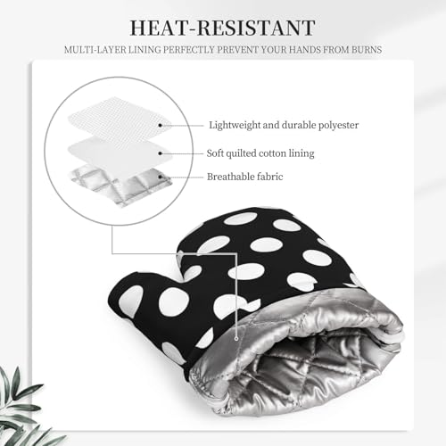 Black White Retro Polka Dot Oven Mitts and Pot Holders Sets of 4 (Black White Retro Polka Dot)