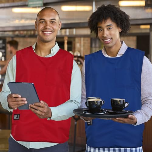Waterproof Cobbler Apron with 4 Pockets Vest Smock Apron for Men Women Chef Waiter Work (Red)