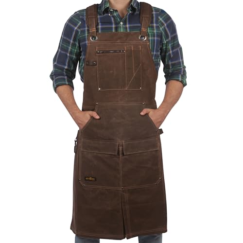 ecoZen 16oz Waxed Canvas Work Apron with Pockets (Dark Brown Long)