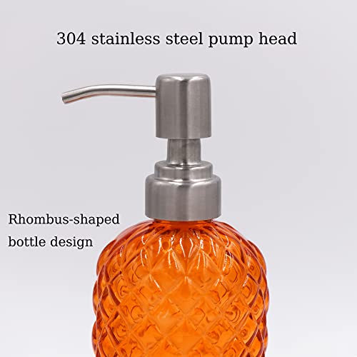 16oz Diamond Pattern Glass Soap Dispenser with Rust Resistant Pump (Orange-1pack)